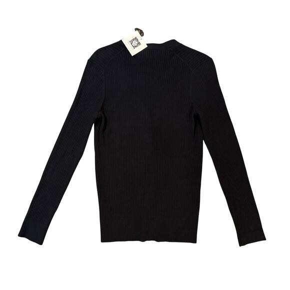 NWT Anne Klein Black Ribbed Long Sleeve Button Up Sweater Top Womens Size Small - Picture 4 of 14
